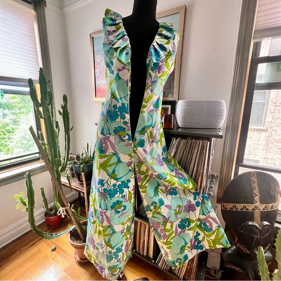 60s/70s jumpsuit with ruffled contoured neckline and full frontal zipper sz M/L - Picture 8 of 9